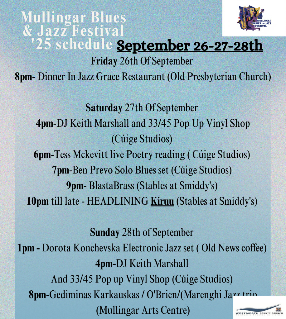 Mullingar Blues  Jazz Festival 25 schedule